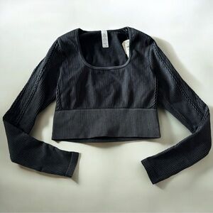 OFFLINE By Aerie Seamless Cable Square Neck Black Top Size Small